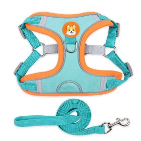 dog Harnesses and dog leash set; Pet Chest Strap Vest Dog Strap Small Dog Rope Wholesale Reflective Dog Towing Rope (Specification (L * W): M, colour: Lake blue)