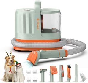 Dog Vacuum for Shedding Grooming, 6-In-1 Dog Grooming Kit & Vacuum Suction 99% Pet Hair - Lightweight Large Dust Box (Color: Orange+Green)