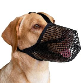 Pet Muzzle Mask Soft Mesh Muzzle Adjustable Dog Mouth Cover with Breathable Mesh Adjustable Neck Forehead Strap (Color: Black, size: M)